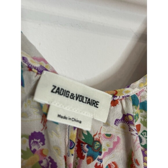 Zadig & Voltaire Reens Shift Butterfly Mini Dress Ruffled Silk Womens Small - Picture 3 of 6